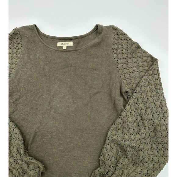 Madewell Texture & Thread Eyelet Mix Ruffle-Sleeve Top Size S green - Picture 5 of 9